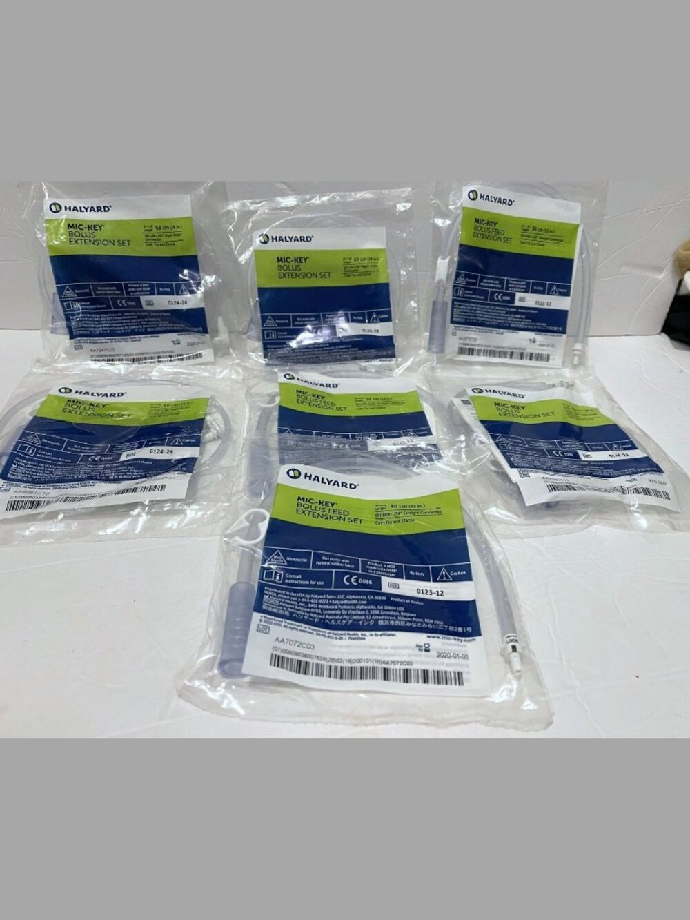 LOT OF 7 HALYARD MIC-KEY BOLUS FEED EXTENSION SETS 60CM (24 INCHES)
